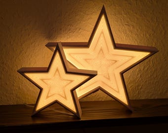 Juego de estrellas LED blanco cálido (estrella grande y pequeña, USB-C, iluminación de doble cara, decoración navideña, estrella iluminada)