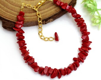 Pulsera de coral rojo natural: piedra preciosa de viruta gruesa