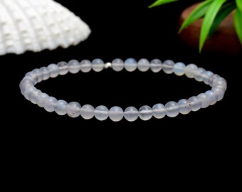 Pulsera de calcedonia azul: cuentas redondas de piedras preciosas, joyería de cristal curativo