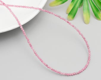 Pink Tourmaline Beaded Choker, Faceted Gemstone Necklace, Waterproof Crystal Choker, Healing Jewelry Gift