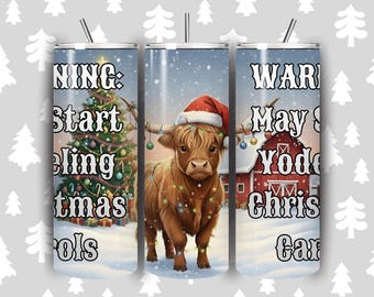 Christmas Highland Cow Png - 20oz Skinny Tumbler Wrap Design - Digital Sublimation Download