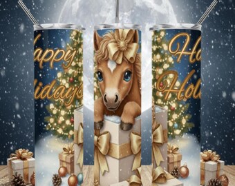 Christmas Foal Tumbler PNG - Baby Horse Holiday Sublimation Design 20oz Skinny Tumbler - Digital Download