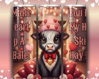 Fuzzy Cow Valentine Tumbler PNG - Rustic Highland Calf Sublimation File - Digital Download