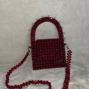 Handmade  Beaded Crossbody Bag with Pearl Handle – Elegant Bead Purse for Parties & Gifts&quot;