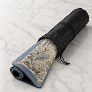 Heron Mahjong Mat, Blue Crane Chinoiserie Game Mat with Wisteria Lotus Design, Non-Slip Mah Jongg Table Cover, Elegant Mahjong Club Gifts image 7