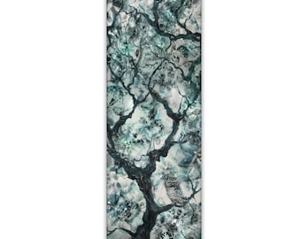 Vertical landscape, very long and tall wall art, mixmedia painting on canvas for home or work space, gray, cyan, turquoise, nature inspired