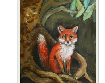 Fox canvas, nature inspired wall art, woodland mixed media, earth colors, bronze accents, gift Him, Her, Kids, homelike art, forest animal