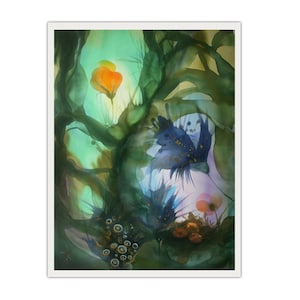 Relaxing painting, fantasy landscape, Art print on canvas by original batik, vivid colors, office and home wall art