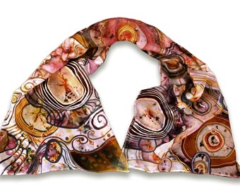 Chiffon scarf, handpainted with abstract motives, rich colors, excellent gift for wife, Mom, daughter, sister, friend, teacher, doctor