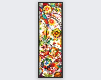 Long Vertical Abstract Art: Rainbow Mixed Media Canvas
