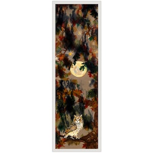 Vertical Wall Art with Owl, Forest Landscape Print by Batik Art