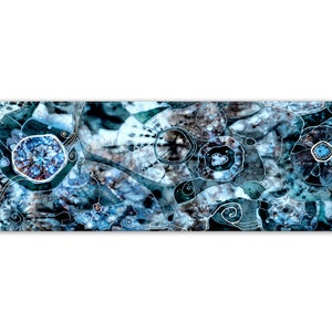 Long horizontal abstract wall art, mixed media, canvas for office or home, pastel colors, gemstones pattern.