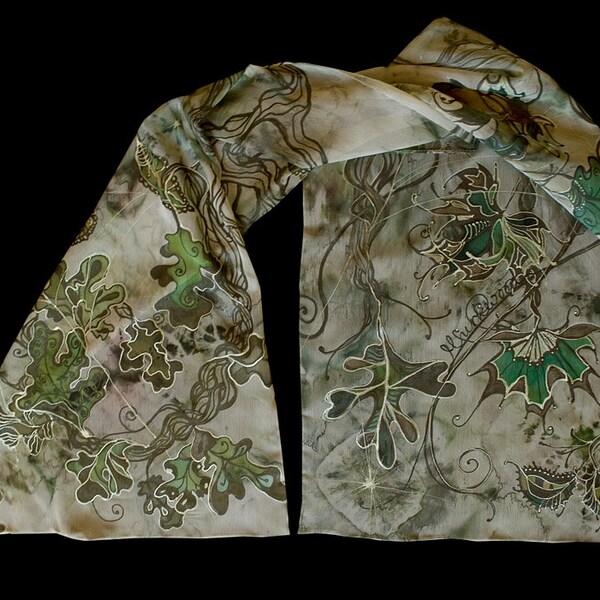 Hobbit Premiere, Fantasy gift idea, Elven Fashion, J.R.R. Tolkien, Elven Wood Murkwood, hand-painted scarf, OOAK gift for her