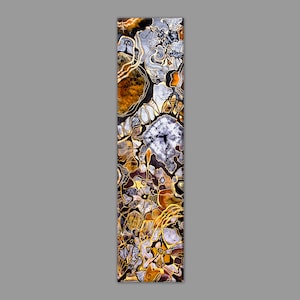Vertical wall art very long and tall, abstract contemporary mixmedia on canvas, excellent for office and home, gold, gray, orange