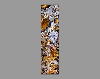 Vertical wall art very long and tall, abstract contemporary mixmedia on canvas, excellent for office and home, gold, gray, orange