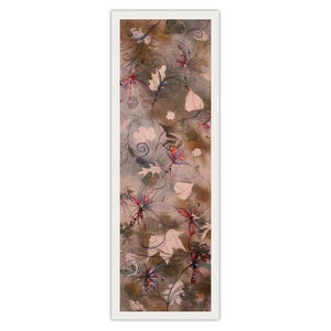 Lange verticale muurkunst: abstract schilderij met herfst, canvas met gemengde techniek