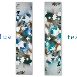 Kunstprint lange smalle bladeren: groenblauw en blauw rustiek muurdecor