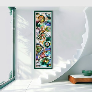 Long and narrow wall art, abstract pattern, for office or home, vertical or horizontal canvas by your choice, mixed media
