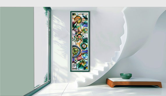 Long Vertical Wall Art: Abstract Narrow Mixed Media Canvas (58x15)