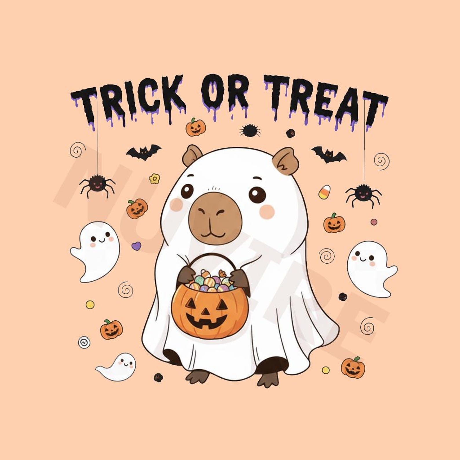 Kawaii Capybara Ghost Halloween Printable | Trick or Treat Digital PNG ...