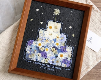 Personalized Pressed Flower Frame, Handmade Floral Cake Art