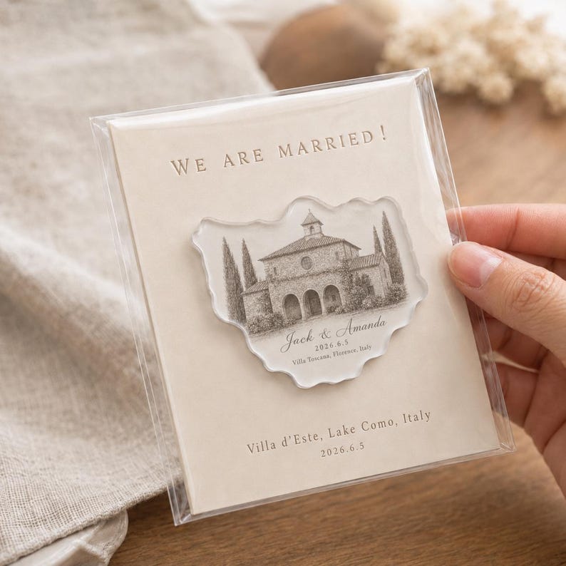 Personalized Wedding Favor Magnet, Custom Venue Illustration Magnet, Wedding Guest Gift, Acrylic Save the Date Magnet, Custom Wedding Favors image 11