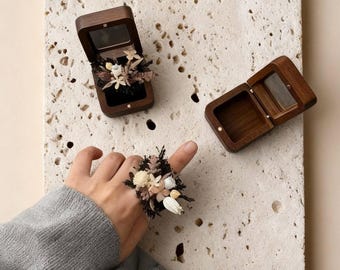 Bague fleur stabilisée faite main, bijoux botaniques bohèmes ajustables