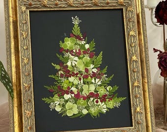押し花クリスマスツリー | 本物の花のフレーム | 冬のボタニカルアート