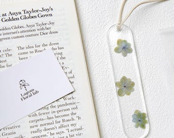 Pressed Hydrangea Flower Resin Bookmark: Handmade Botanical Gift