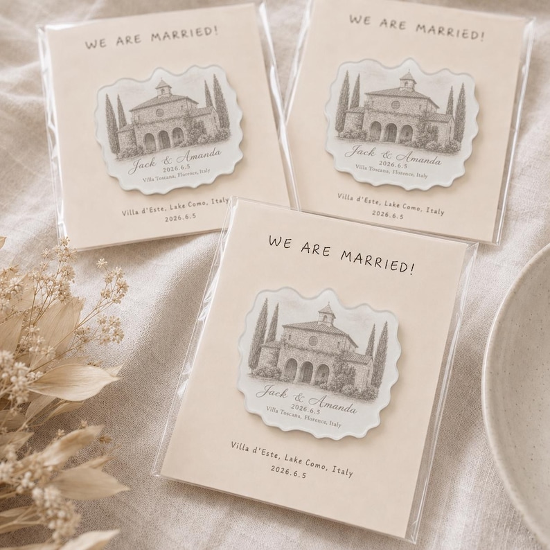 Personalized Wedding Favor Magnet, Custom Venue Illustration Magnet, Wedding Guest Gift, Acrylic Save the Date Magnet, Custom Wedding Favors image 8