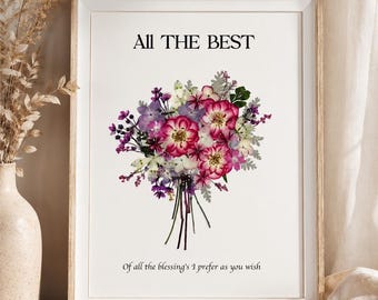 Gepersonaliseerde conserveringslijst bruidsboeket | Op maat geperste bruiloftsbloemen | Bruidsboeketlijst | Cadeau voor bruid