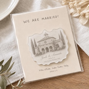 Personalized Wedding Favor Magnet, Custom Venue Illustration Magnet, Wedding Guest Gift, Acrylic Save the Date Magnet, Custom Wedding Favors image 9