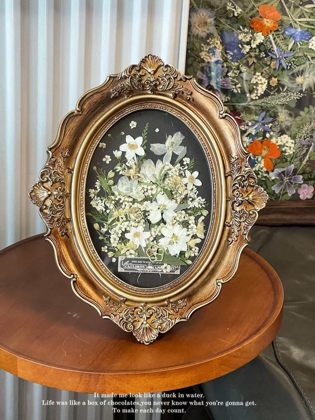 Vintage Gold Oval Frame | Pressed White Flower Botanical Art - Etsy