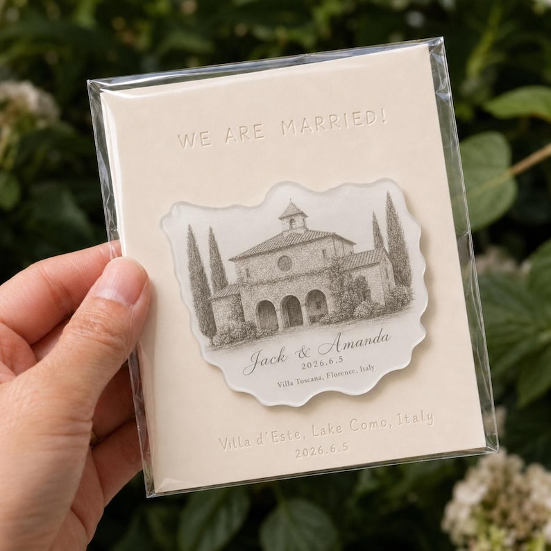 Personalized Wedding Favor Magnet, Custom Venue Illustration Magnet, Wedding Guest Gift, Acrylic Save the Date Magnet, Custom Wedding Favors image 2