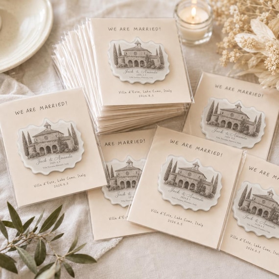 Personalized Wedding Favor Magnet, Custom Venue Illustration Magnet, Wedding Guest Gift, Acrylic Save the Date Magnet, Custom Wedding Favors