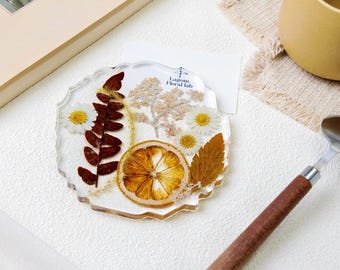 Pressed Flower Resin Coasters,Handmade Wildflower Art, Nature-Inspired