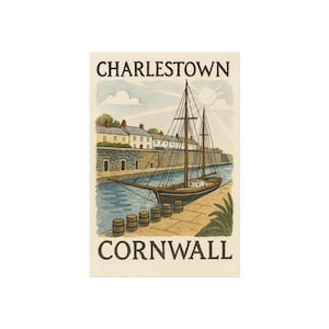 Simple Poster of Charlestown, Cornwall, from an original photograph, Wall Decor for Home, Office, Gift Idea, Retro Style