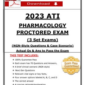 2023 ATI Pharmacology — Proctored Exam | Versions 1–3 | Actual Questions & Verified Answers | Nclex NGN-style | Pdf