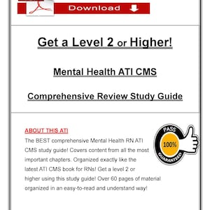 Mental Health ATI CMS Comprehensive Review Study Guide | Achieve Level 2 or Higher