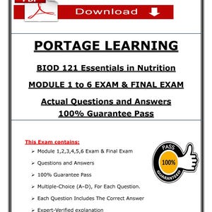 BIOD 121 Module 1 - 6 Exams + Final Exam (2025) | Essentials in Nutrition | Portage Learning