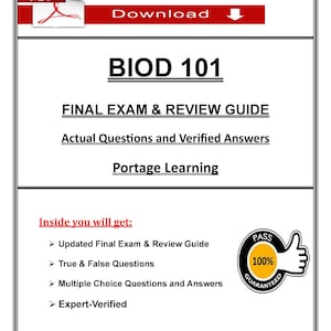 BIOD 101 Final Exam and Review Guide | Portage Learning | 2025 Actual Questions and Answers | PDF