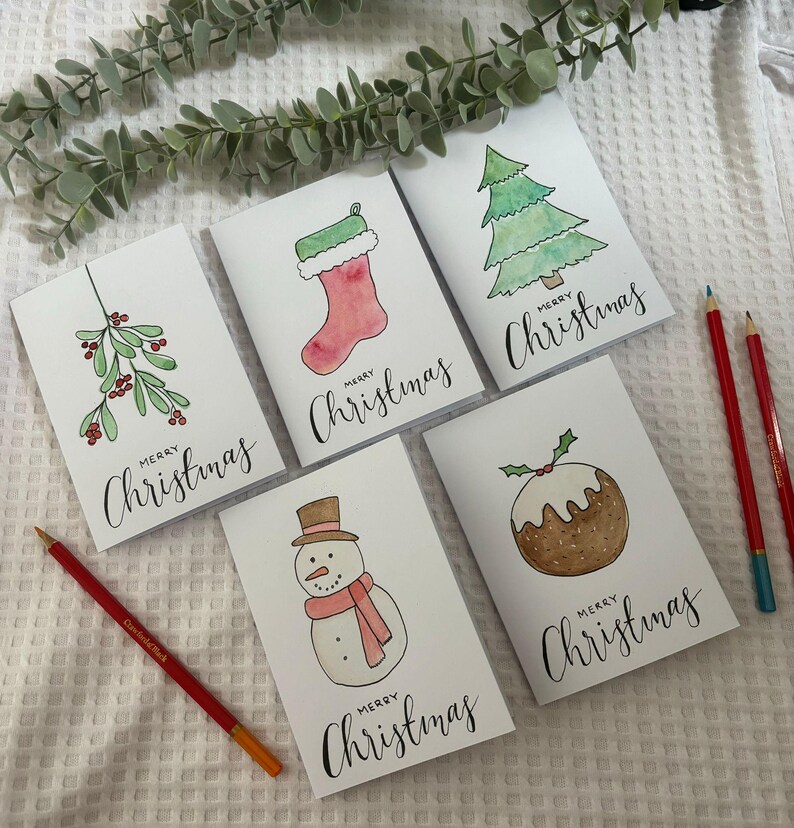 Handmade Watercolor Christmas Cards: Festive Holiday Greeting Card Set ...