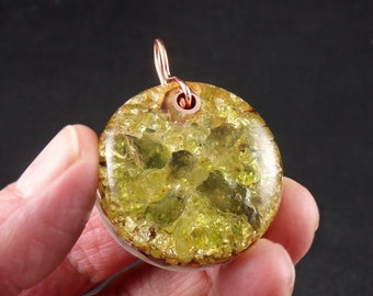 Moldavite Peridot Orgonite Pendant. Arkansas & Tibetan Crystals, Herkimers, Phenacite, Elite Shungite, Tourmaline, Selenite Rhodizite (h86)