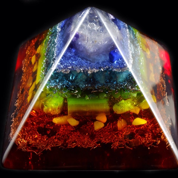 Chakra Orgone Energy Generator Pyramid .. Tibetan Crystal, Gemstones (see list), Petalite, Phenacite, Selenite, Shungite, Black Tourmaline