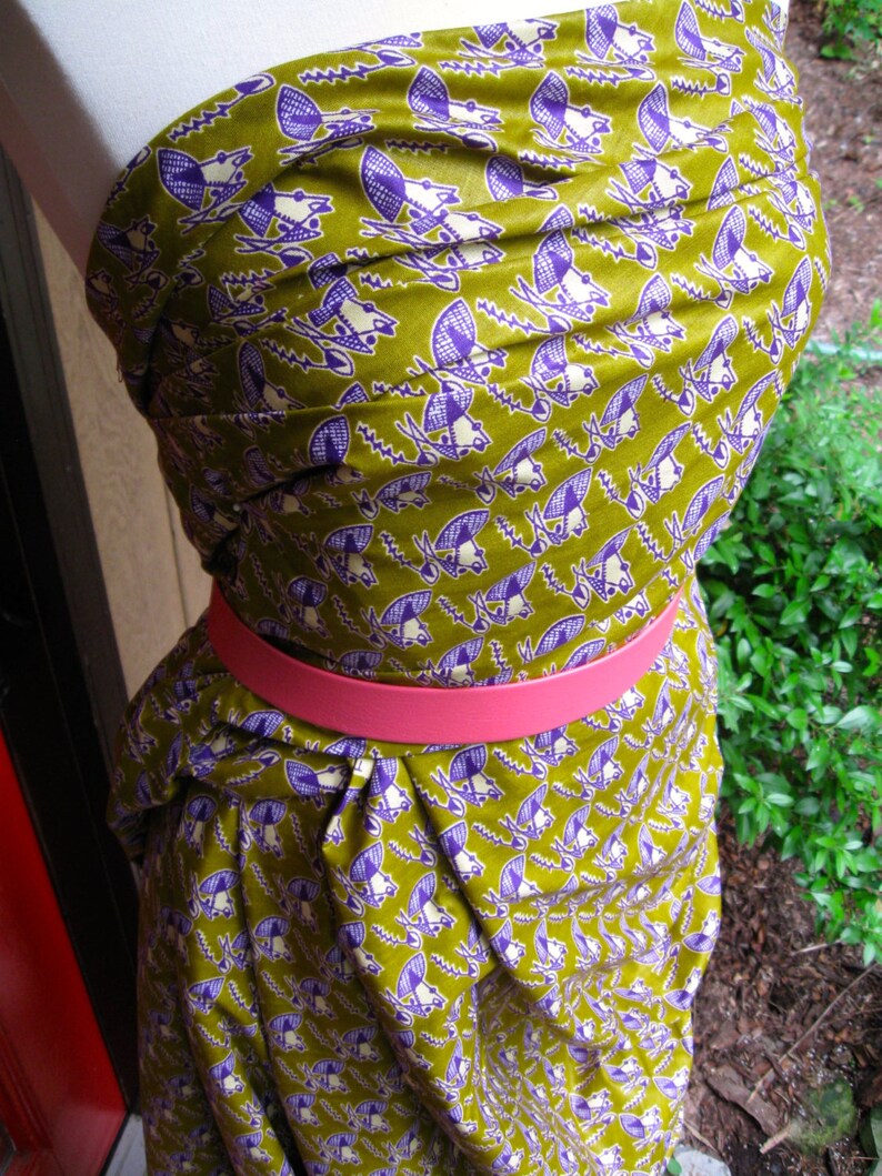 CUSTOM Made Dress, Printed Cotton Strapless with Pink Belt image 5