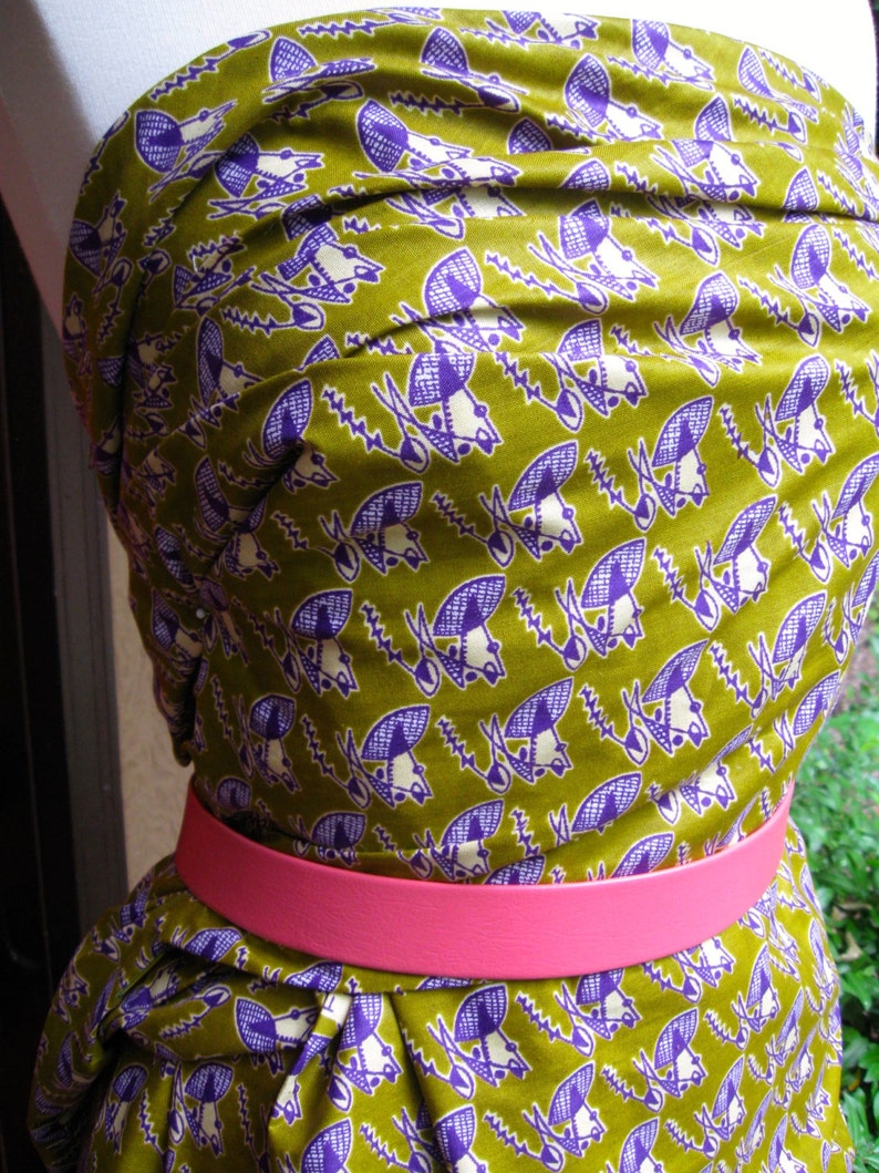 CUSTOM Made Dress, Printed Cotton Strapless with Pink Belt image 3