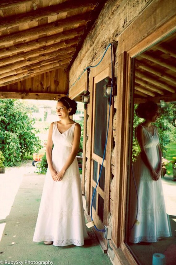 CUSTOM Wedding Gown, Vintage Gown in Cotton and Linen, Remodeled - Main Image