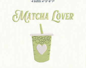 Matcha Lover embroidery design, Coquette Pattern, Digital Files, Instant Download