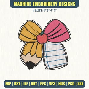 Pencil bow embroidery design, Coquette Pattern, Digital Files, Instant Download