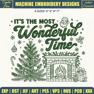 È il periodo più bello! Disegno per ricamo a macchina di Natale, albero di Natale, camino, Babbo Natale, file di ricamo, download digitale.